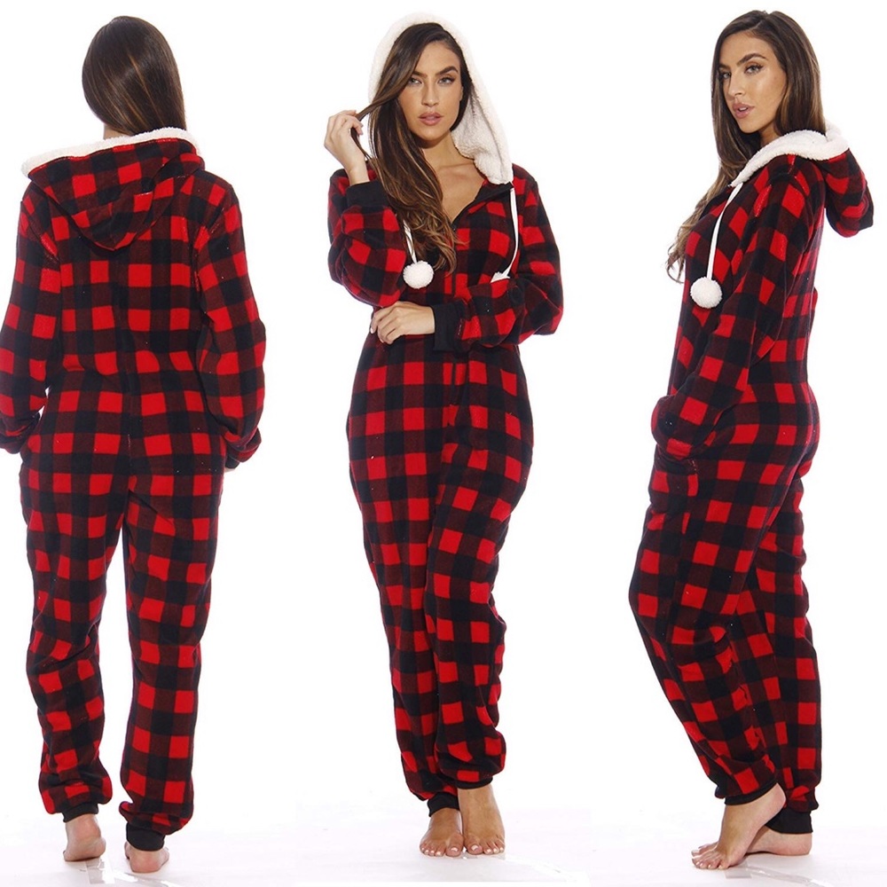 Just Love Buffalo Plaid Adult Onesie Pajamas Med